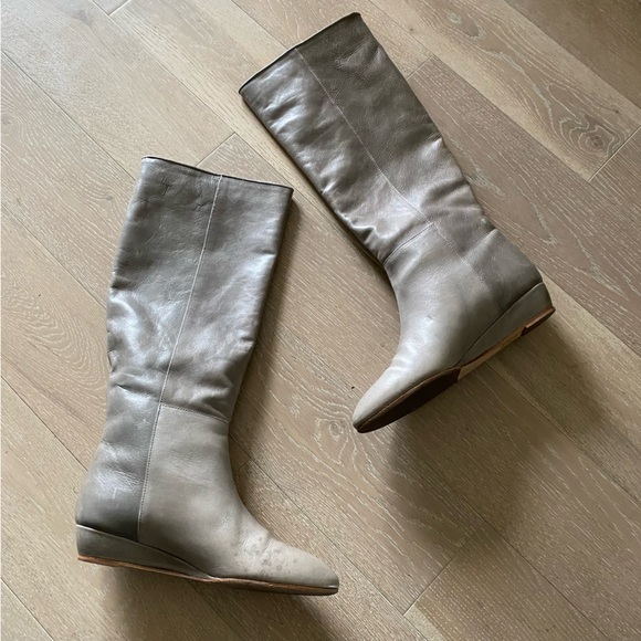 Loeffler Randall Matilda Flat Wedge heel Leather knee high Boot graphite sz 8 b - Picture 1 of 14